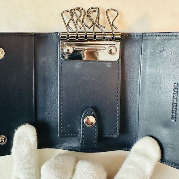Burberry Blue Bi-Color Silver 6 Ring Key Holder Pouch Case Wallet - Picture 10 of 11